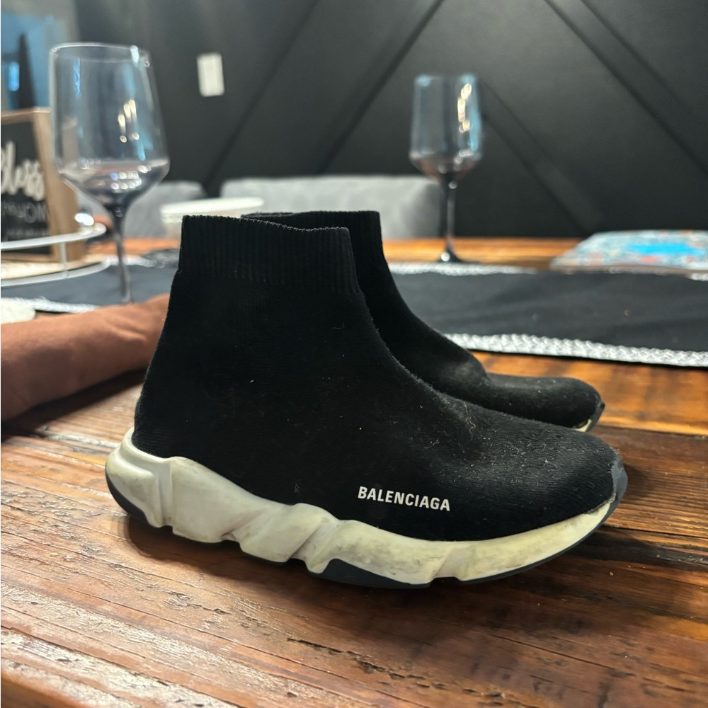 Balenciaga Black and White Speed Trainer Sock Sneakers